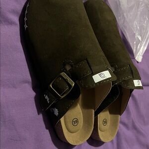 Kakashi Dark Brown Suede Clogs with Buckle